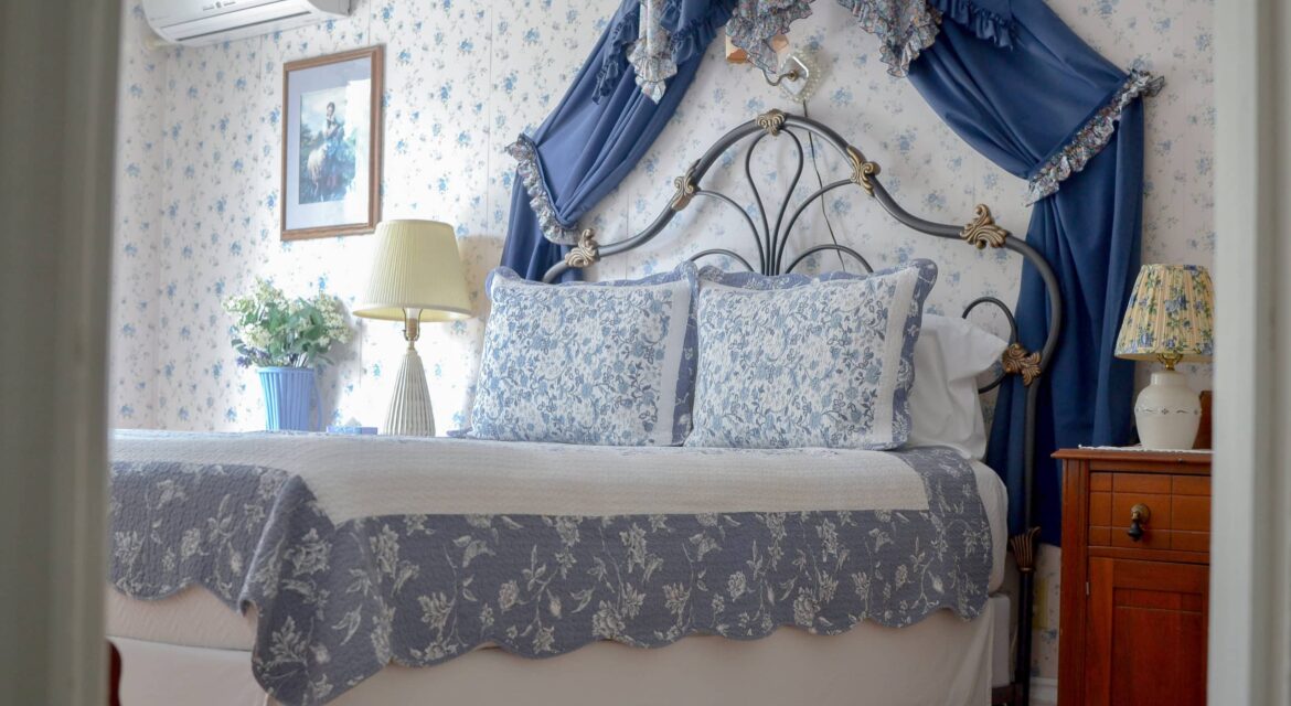 The Blue Room showcases blue furnishings and antiques.