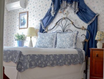 The Blue Room showcases blue furnishings and antiques.