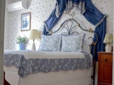 The Blue Room showcases blue furnishings and antiques.